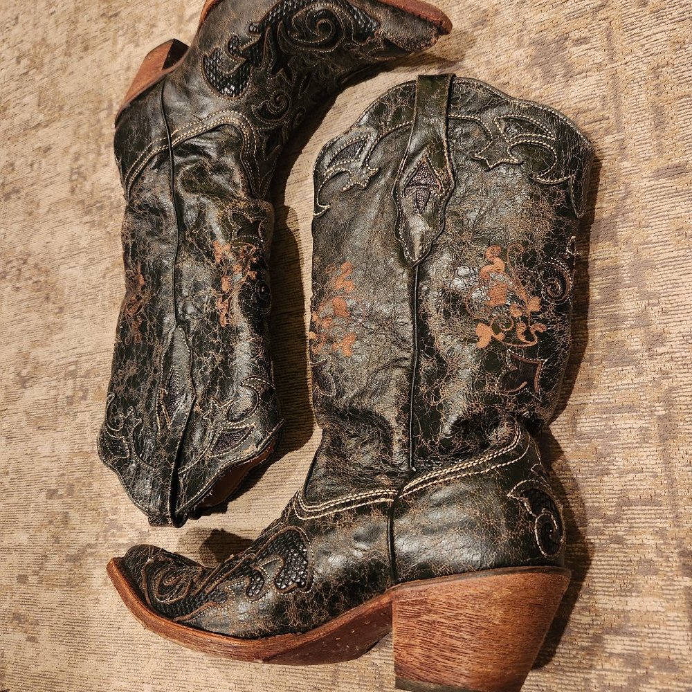CORRAL Embroidered Goat Leather Lizard Inlay Western Boots 8.5